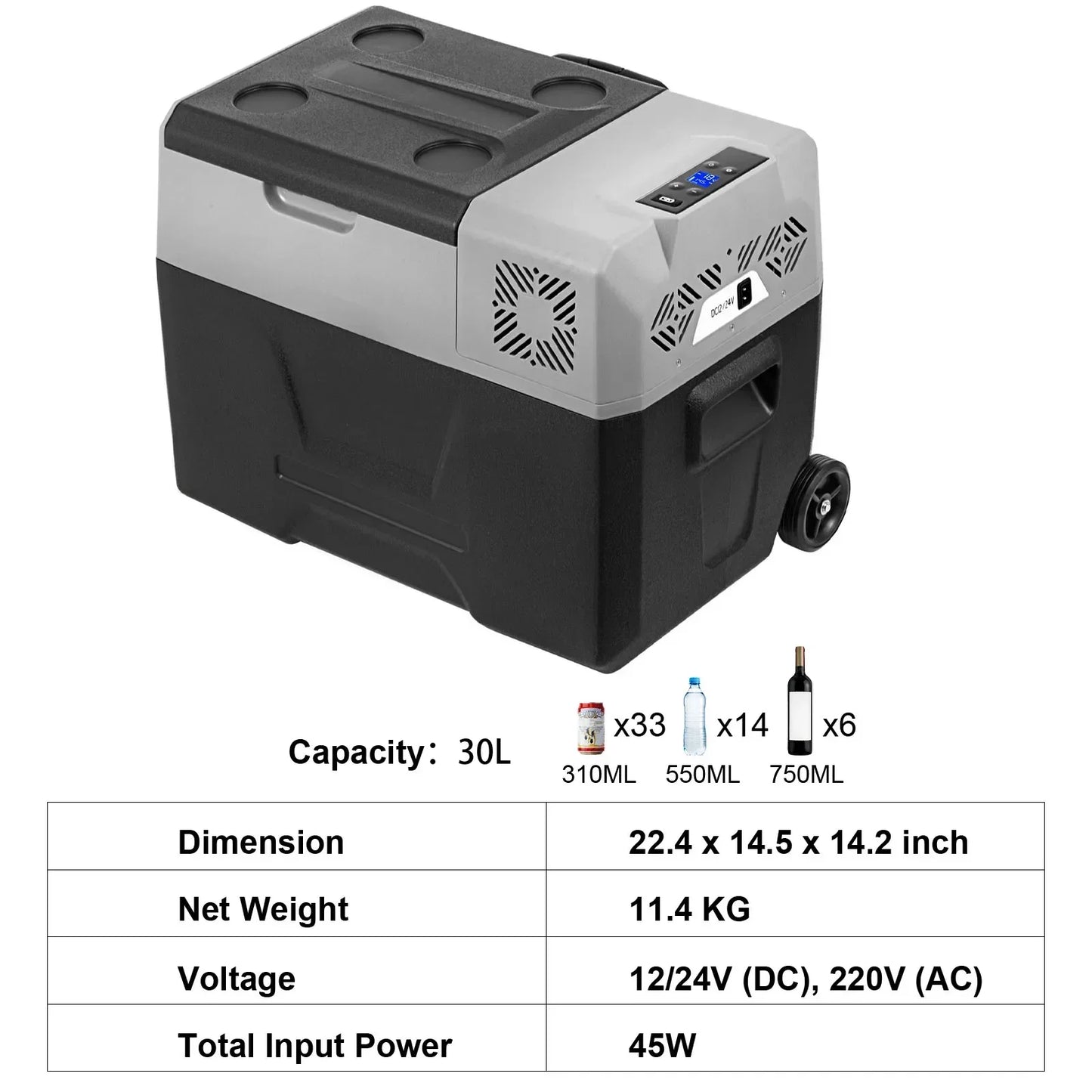 VEVOR 15-55L Car Refrigerator, 12V Car Fridge, -4℉-50℉ Adjustable Range,12/24V DC and 100-240V AC Compressor Cooler for Outdoor