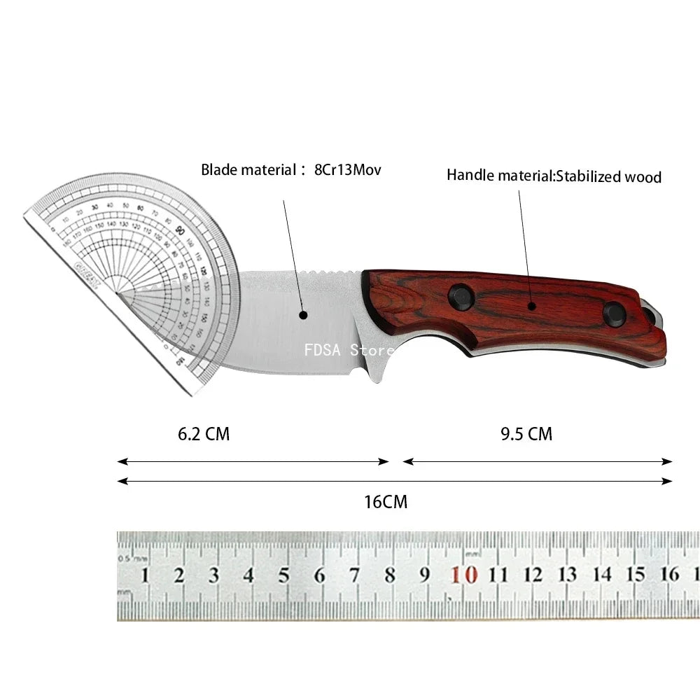 15017 Practical Wilderness Activities Tools 8Cr13 Blade Outdoor Camping Fishing EDC Knife with Leather Utility Climbing Knives