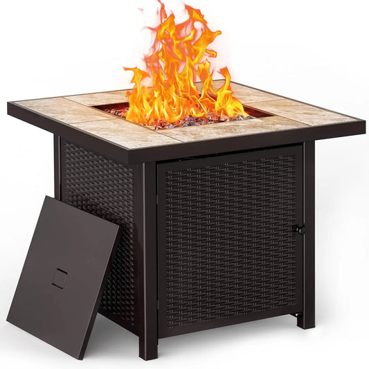 Propane Gas Fire Pit Table 32 inch 50,000 BTU Square Gas Firepits for Outside, Brown