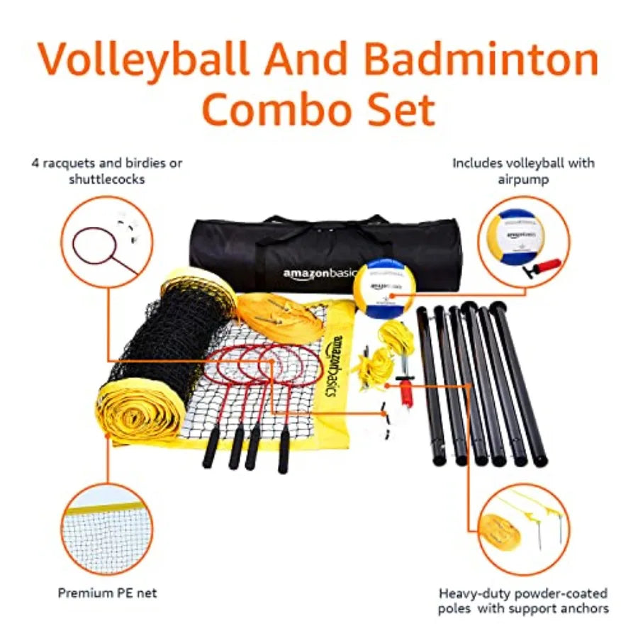 Portable Outdoor Volleyball and Badminton Combo Set with Sturdy Poles and Storage Bag