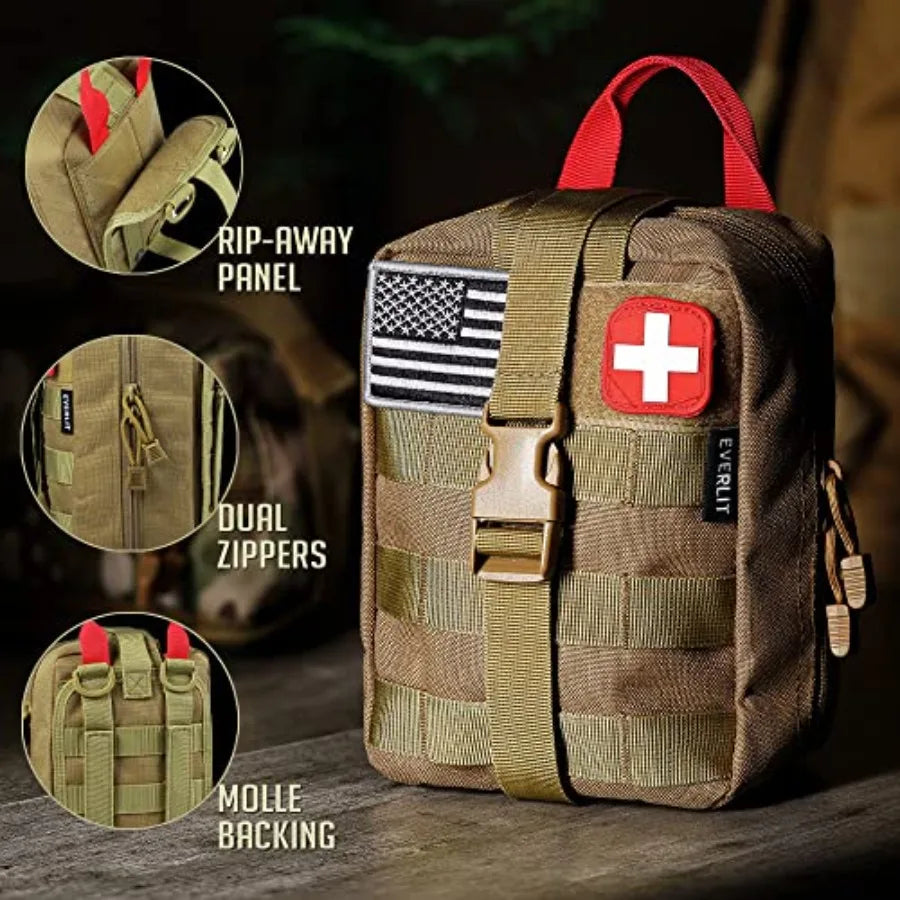 250 Pieces Survival First Aid Kit IFAK EMT Molle Pouch Survival Kit Outdoor Gear Emergency Kits Trauma Bag for Camping Boat Hun