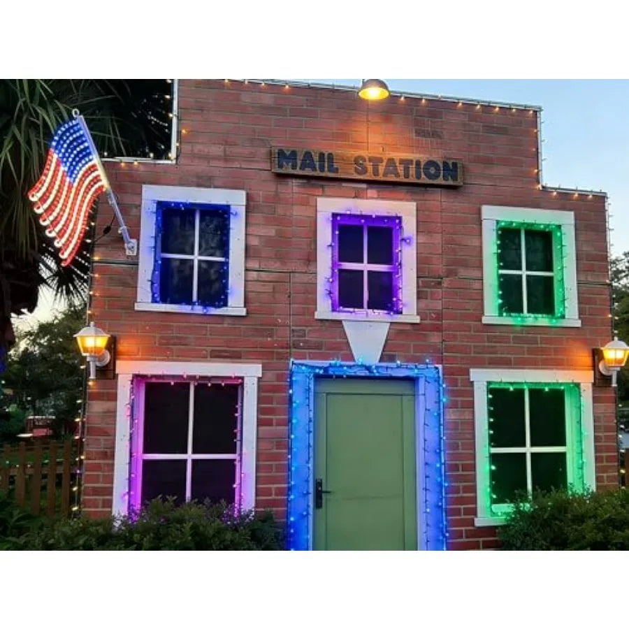 LED American Flag Lights for Wall Pole Light Up US Flags 24"x21.65" Lighted Flag with 340 LEDs Red Blue White Colors Waterproof