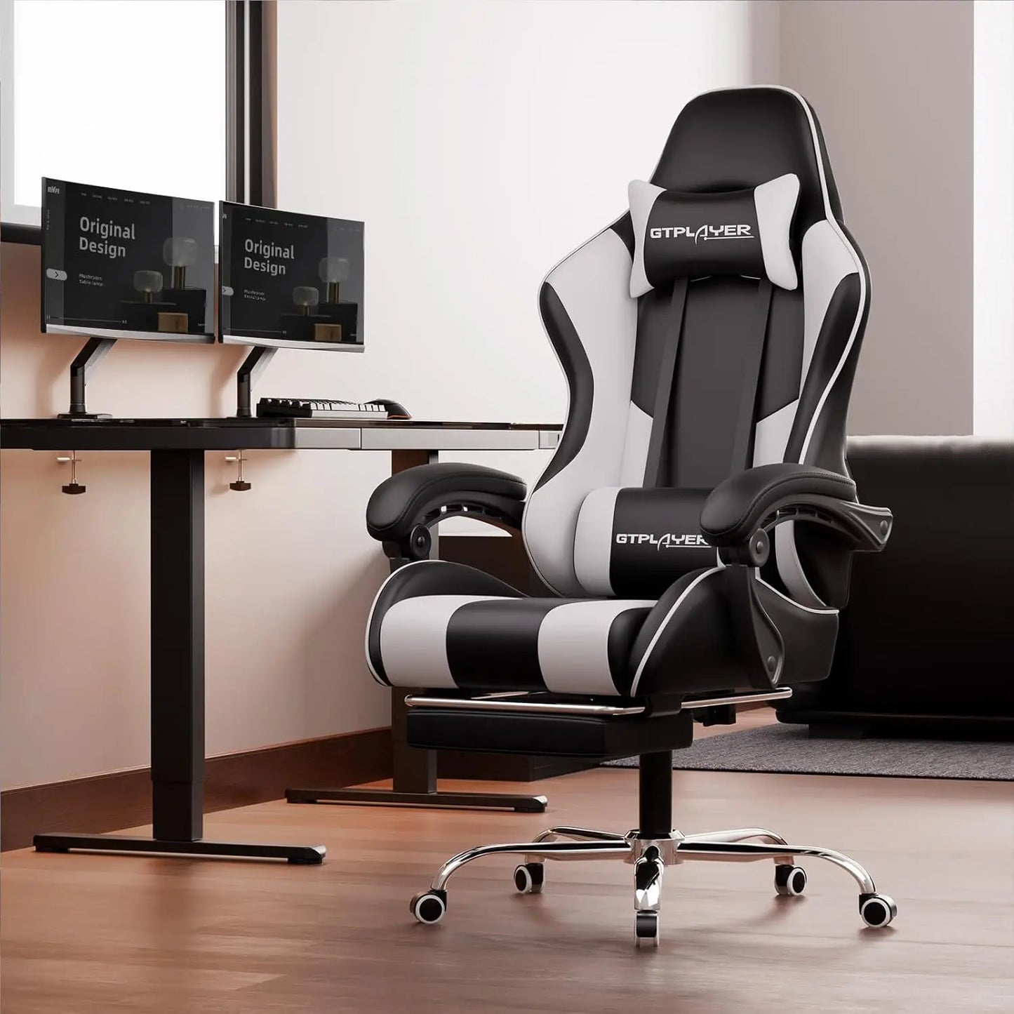 Gaming Chair, Computer Chair with Footrest and Lumbar Support, Height Adjustable Game Chair with 360°-Swivel Seat, Customized
