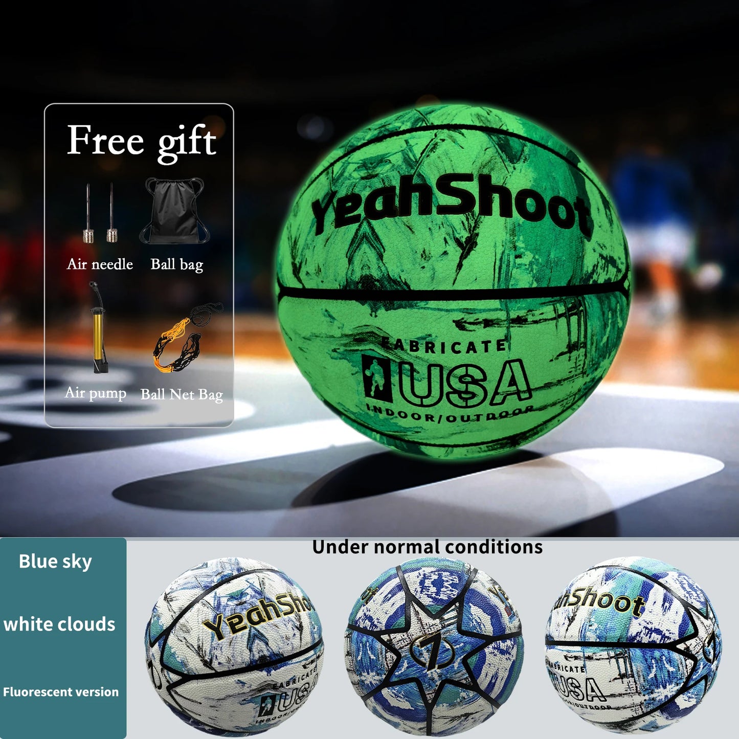 Glow in The Dark Basketball, Glowing Leather Luminous Basketball Ball Gift for Youth, Men, Women, Indoor-Outdoor Night Game