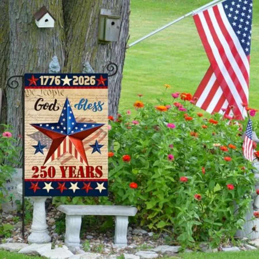 250 Anniversary USA Garden Flags for Outside, 4th of July 250th Year America Banner, God Bless United States Double-Sided with