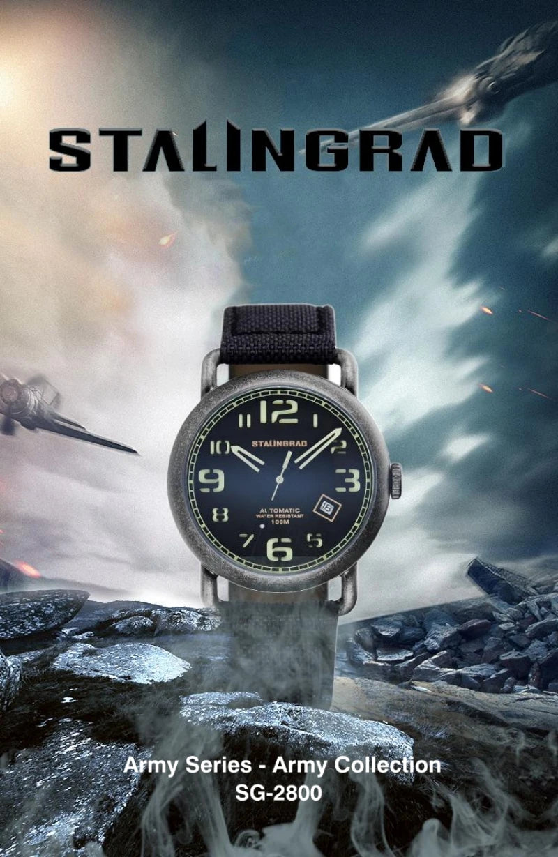 STALINGRAD Original Genuine Mechanical Men's Watch 8215 Movement with Luminous Display, 100 Meter Waterproof, Comes with a Strap