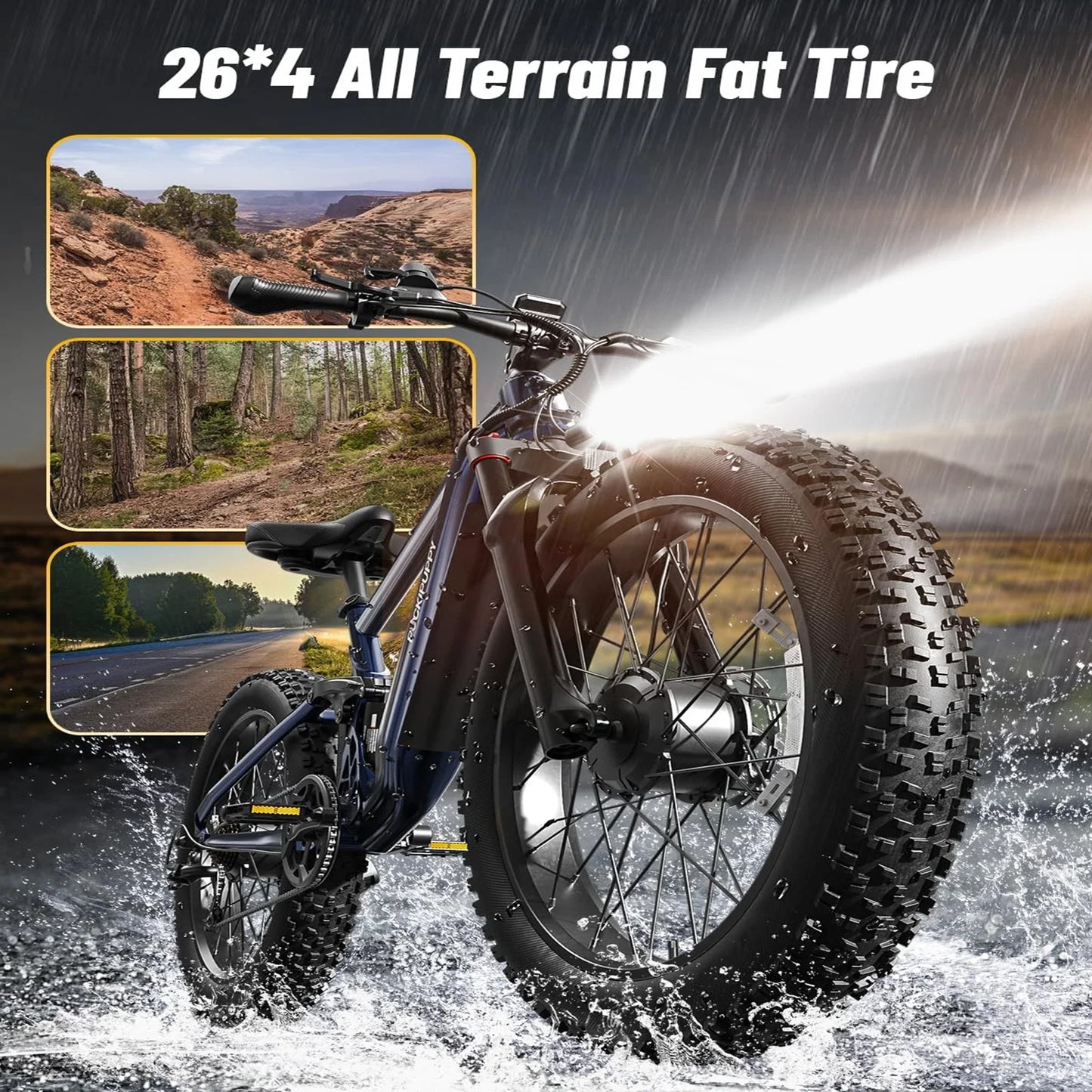 PUCKIPUPPY Dual Motor Electric Bike for Adults 1600W 48V 20AH Battery with Torque Sensor 8 Speed 26" Fat Tire Full Suspension