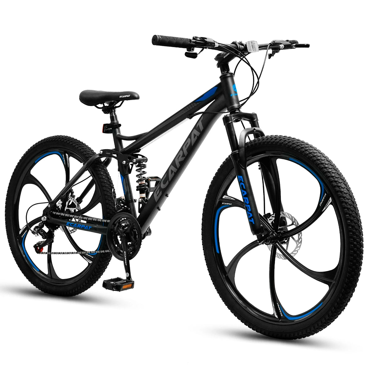 26 Inch Mens Mountain Bike, 21 Speed Full Suspension Mountain Bicycle with High-Carbon Steel and Dual Disc Brakes, Outdoor Cycling Bike for Men Adult