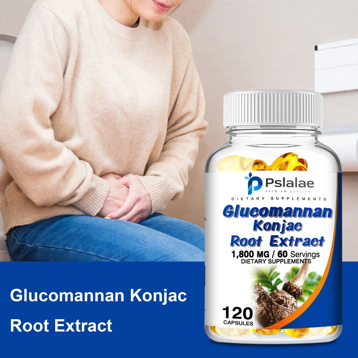 Glucomannan Capsules - Natural Source of Fiber - Gastrointestinal Health, Appetite Suppression, Weight Management - 120 Capsules