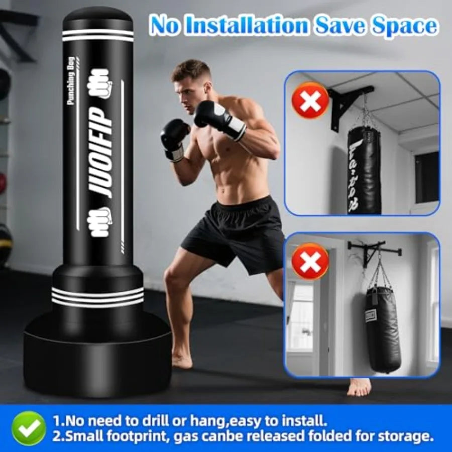 Freestanding Punching Bag with Stand, Men Standing Kickboxing Bag, Heavy Boxing for Adult Teens, Suitable for MMA Dummy Karate