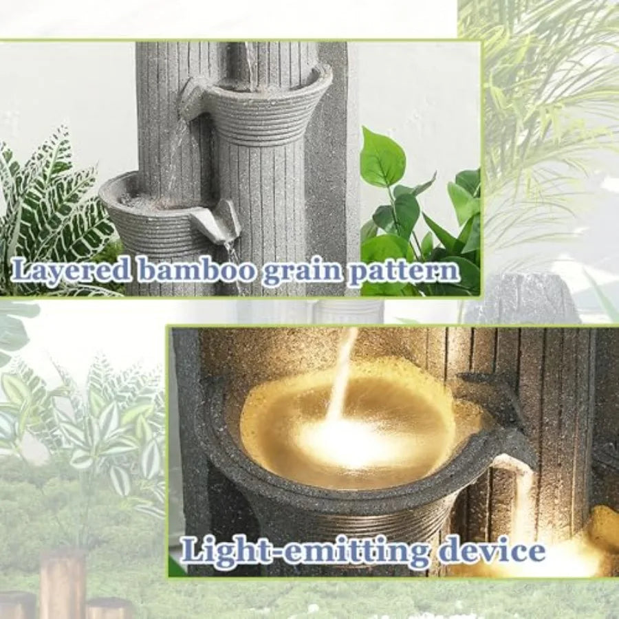 5-Tier Outdoor Indoor Water Feature Fountain 24 H Indoor Cascading Waterfall with 4 LED Lights Floor Standing Garden Fountain f