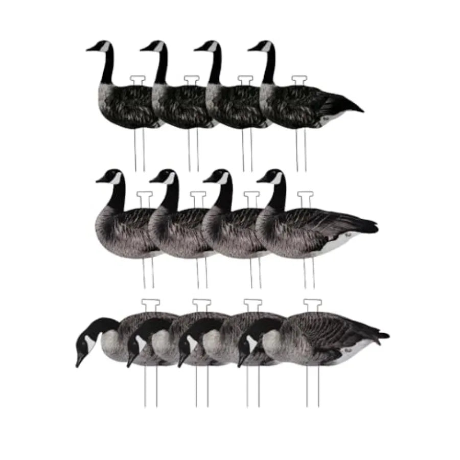 Ultimate Flock-Stopper Silhouette Goose Decoys 12 Pack Canada Goose Hunting Decoys with 3 Realistic Poses Photorealistic Matte