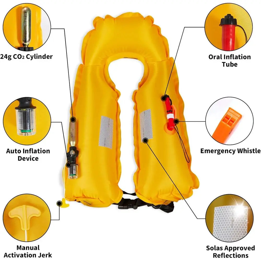 Inflatable Vest with Manual Conversion, Lightweight, Zippered, Ideal for Kayaking and Fishing, Includes 24g CO2 Cylinder