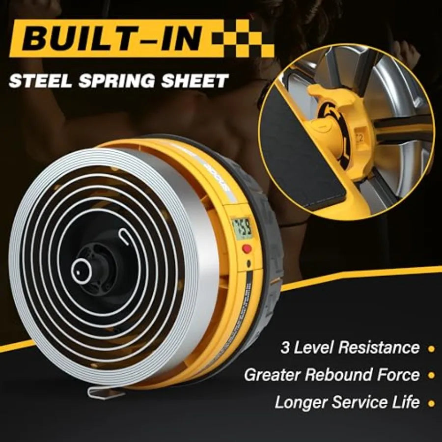 Ab Roller Wheel with Elbow Support for Core Workout Spring Steel Sheet 3 Resistance Levels Dual Mode Automatic Rebound System B