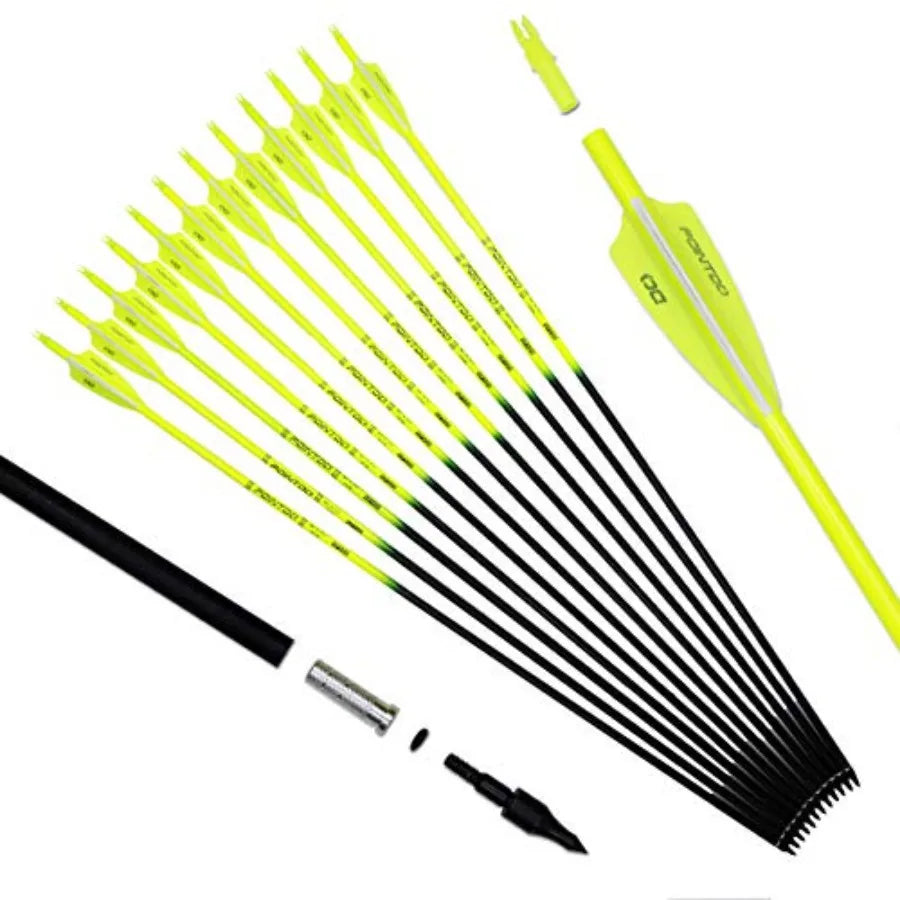 30inch Carbon Arrow Fluorescence Color Targeting and Practice and Hunting Arrows for Compound Bow and Recurve Bow with Removabl