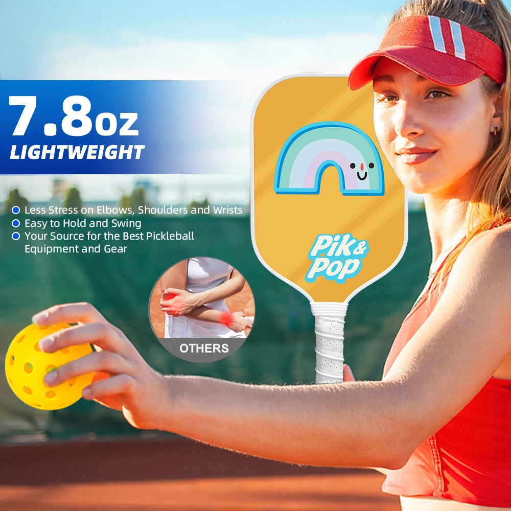 Pickleball Paddle Set with 2 Rackets, 4 Balls, Bag & Grip Tapes  Fiberglass Surface & Polypropylene Core for Control，  Wide Body