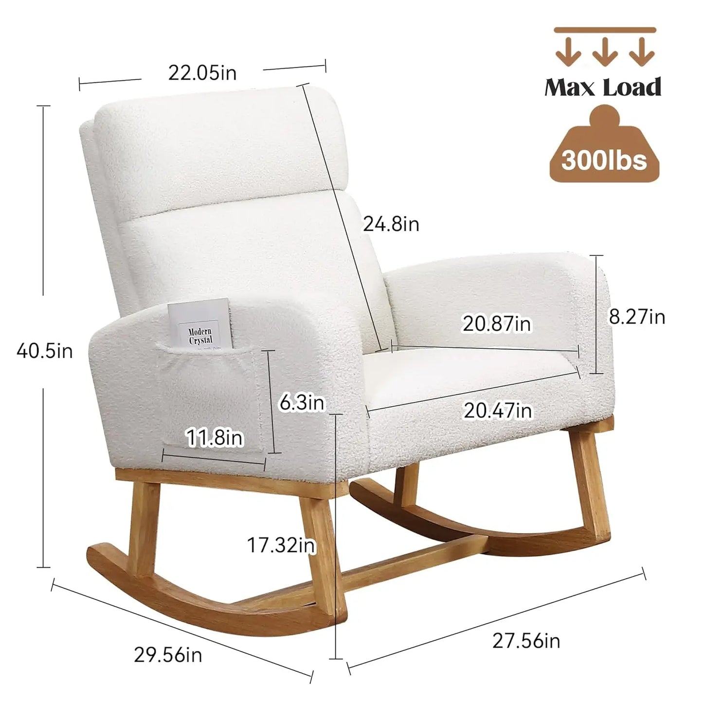 Rocking Chair Nursery, Sherpa Nursing Rocking Armchair for Mom Nursery Morden Rocker Chair with High Backrest, Customized