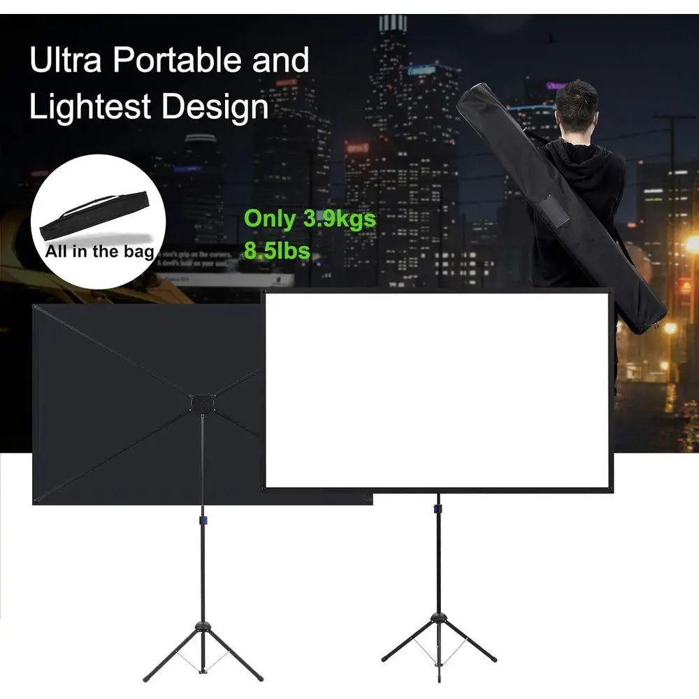 Portable 80 16:9 Outdoor Projector with Stand, Lightweight, Compact, Easy Setup for Home Cinema Entertainment
