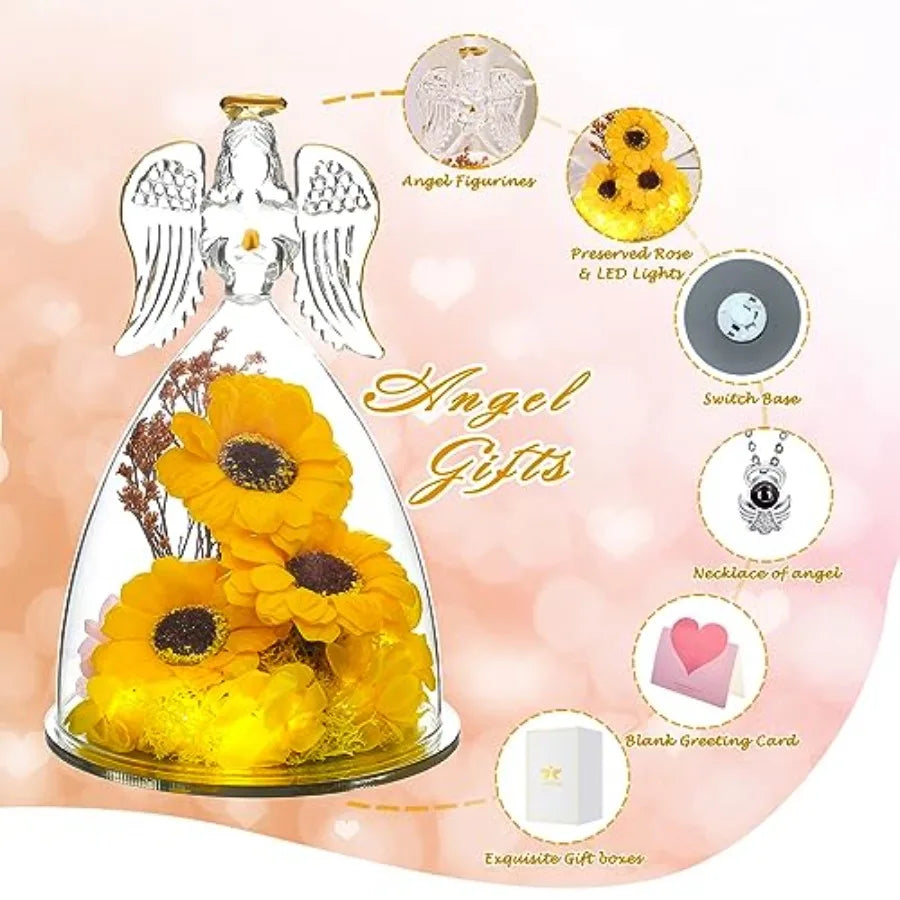 Angel Mothers Day Blessing Gifts Angel Figurines with LED Light Real Gifts for Her Mom Grandma Wife Glass Angel Figurines for V