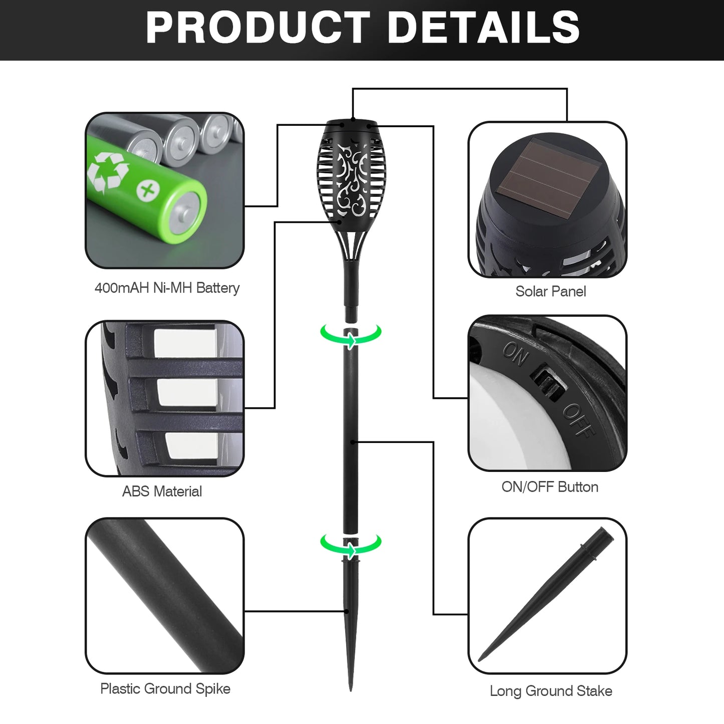 Green Solar Flame Light Outdoor with Flickering Flame Waterproof Lawn Ground Inserted Landscape for Garden Decorations Yard Pati