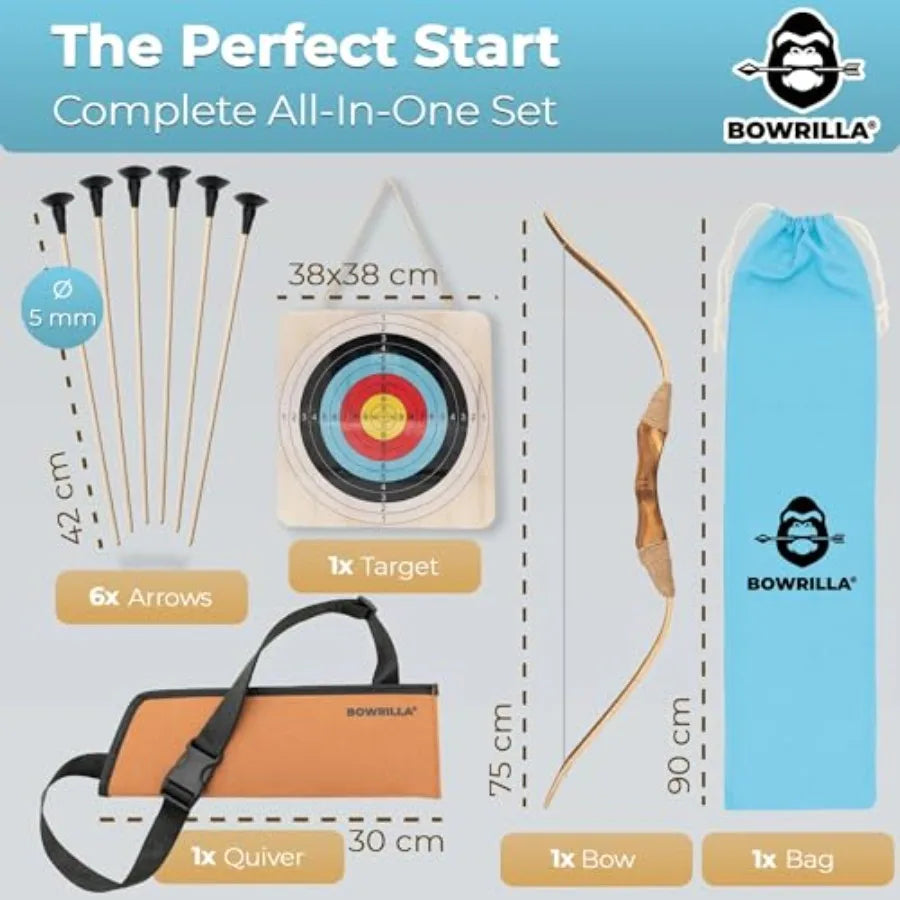 Bow and Arrow Set for Ages 4-8: Wooden Bow, Rainbow-Colored Arrows with Suction Cups, Includes Wooden Target and Fabric Quiver