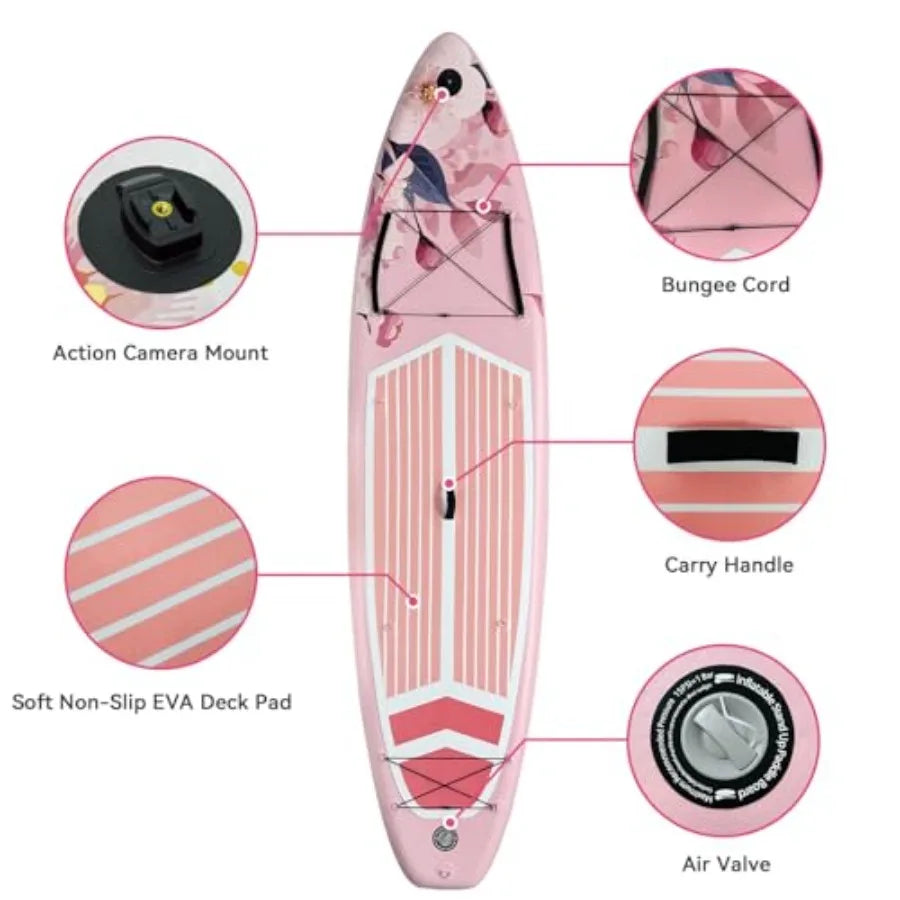 11' Inflatable Stand Up Paddle Board with Kayak Seat Non-Slip Deck in Blue for Youth Adult Portable Standing Boat with Premium