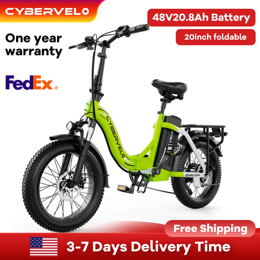 Cybervelo 1000W Electric Bike for Adults 48V 20.8Ah Large Removable Battery Foldable 20 Inch Fat Tire Urban Commuting Mars700