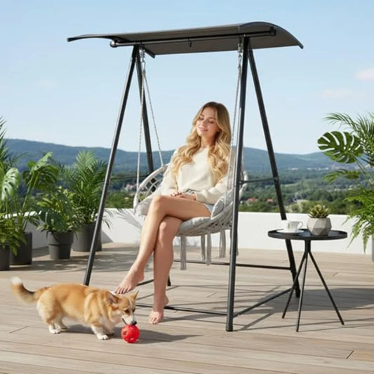 Hammock Chair with Stand Comfy Hanging Chair with Cushion Swing Stand with Canopy for Outside Heavy Duty 660LBS Hammock Chair S