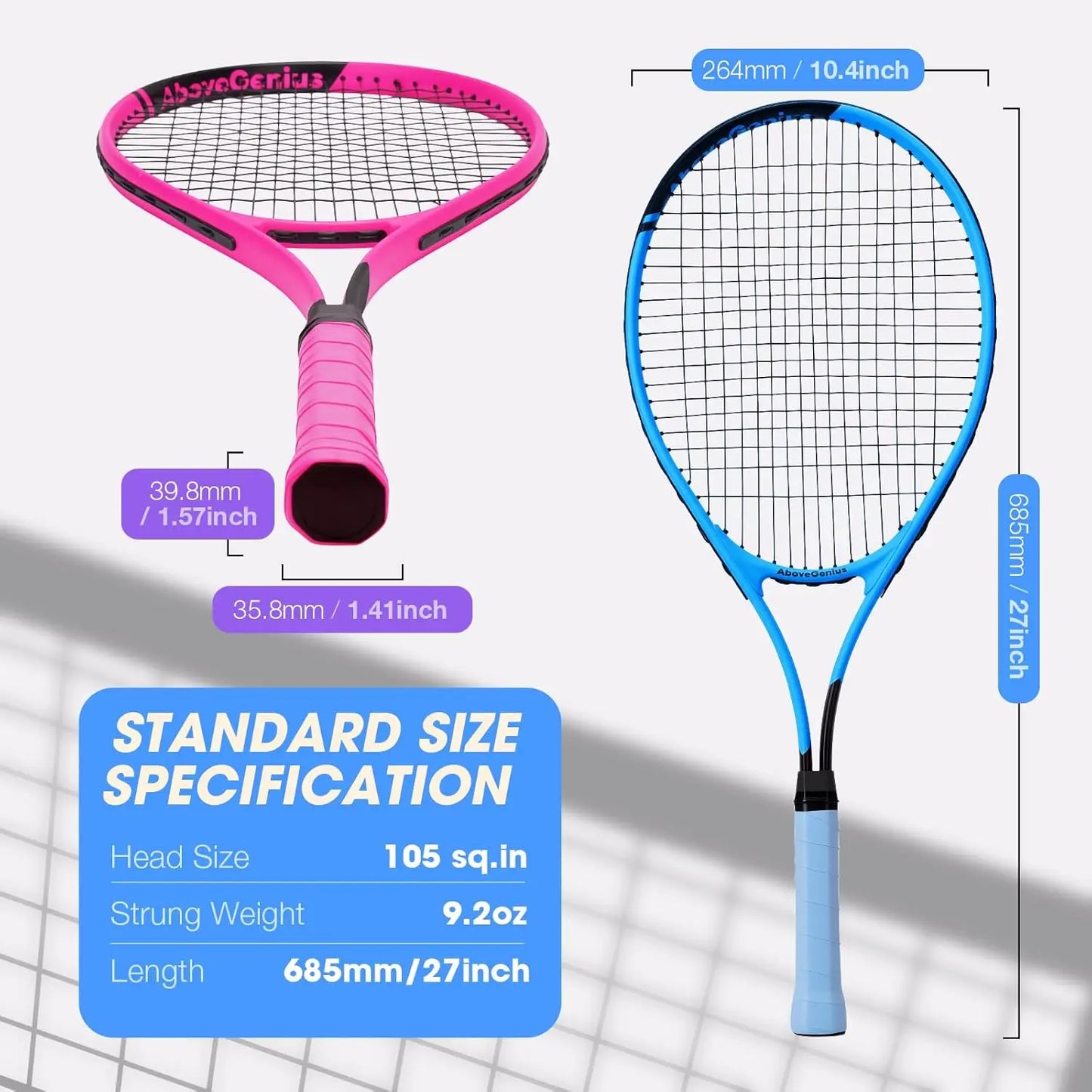 Neon Tennis Rackets 2 Pack for Adults - Lightweight Aluminum Set with Balls & Bag, High-Visibility Finish for Beginners