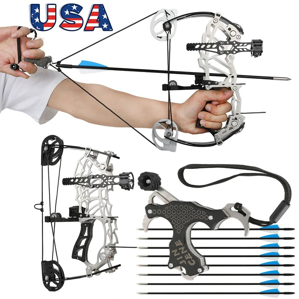 Archery Compound Bow 15-32lbs Adjustable for Beginners Right Hand Carbon Fiber Grip Arrows Youth Target Practice Archery Set
