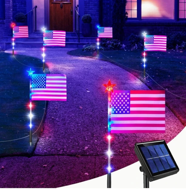 Solar US Flag Lights Red White Blue 8 Modes Independence Day Decor Solar Flag Lights American Flag Lights