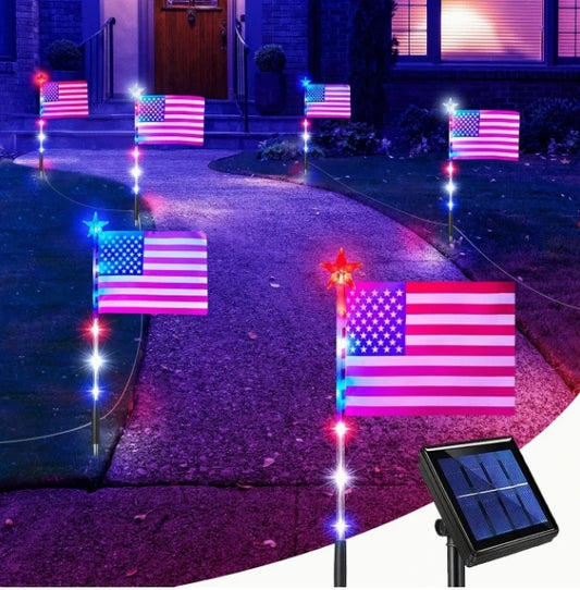 Solar US Flag Lights Red White Blue 8 Modes Independence Day Decor Solar Flag Lights American Flag Lights