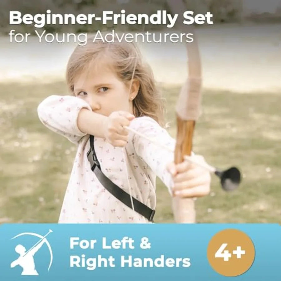 Bow and Arrow Set for Ages 4-8: Wooden Bow, Rainbow-Colored Arrows with Suction Cups, Includes Wooden Target and Fabric Quiver