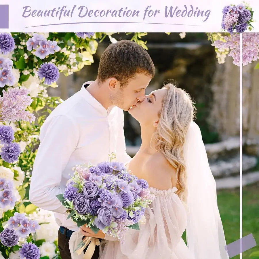 8 Pcs Artificial Flowers Bouquet Fake Silk Flowers Faux Bouquet Hydrangea Bouquets for Valentines Day Wedding Birthday Party Tab