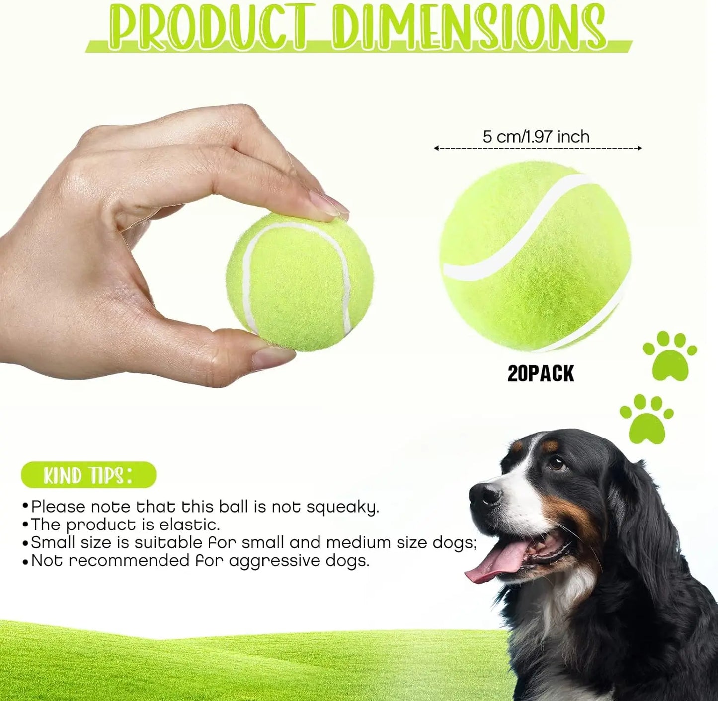 20 Pack Mini Tennis Balls for Small Dogs, Yellow Fetching Toys for Pet Training and Exercise