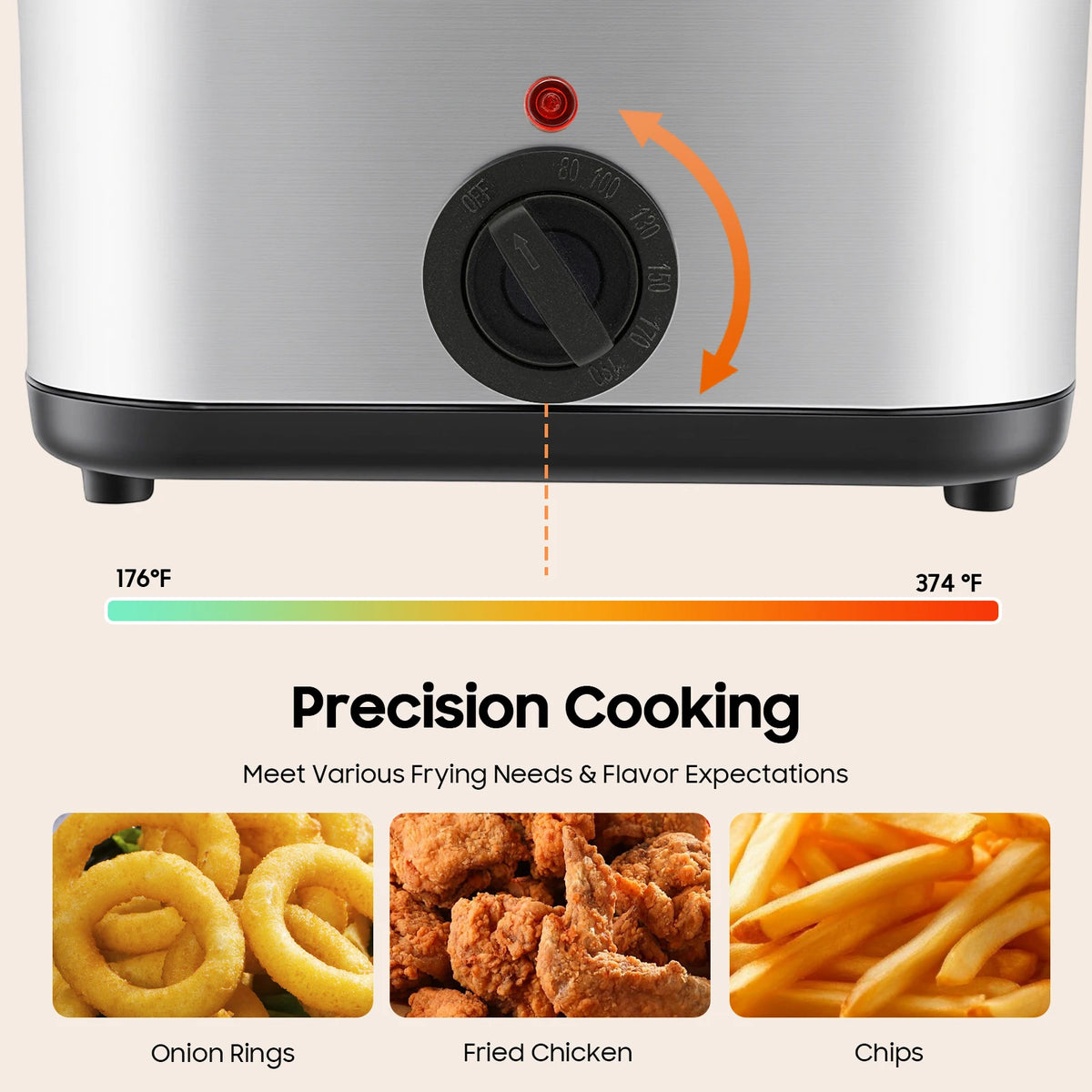 2.64Qt Stainless Steel Deep Fryer – 1000W – Adjustable Temp 176-374 ° F – Detachable Basket – Visual Lid – 3-Layer Insulation – 110V – for French Fries Chicken Home Kitchen – Silver Black
