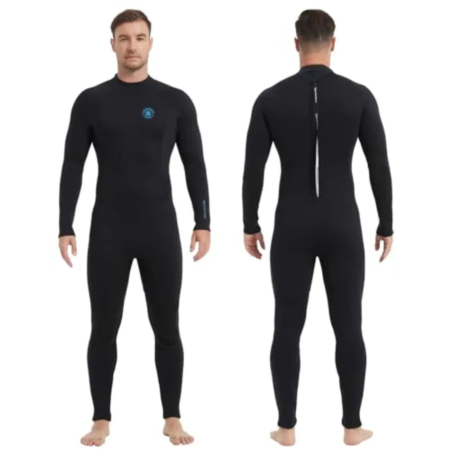 Men's wetsuit for diving, snorkeling, surfing, swimming; neoprene; black; front zip, 3/2mm and 5/4mm thickness
