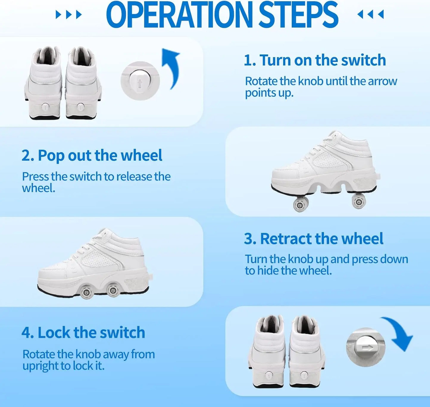 2-in-1 Retractable Roller Skate Shoes with Adjustable Wheels for Kids, Women & Men - Outdoor Sneakers