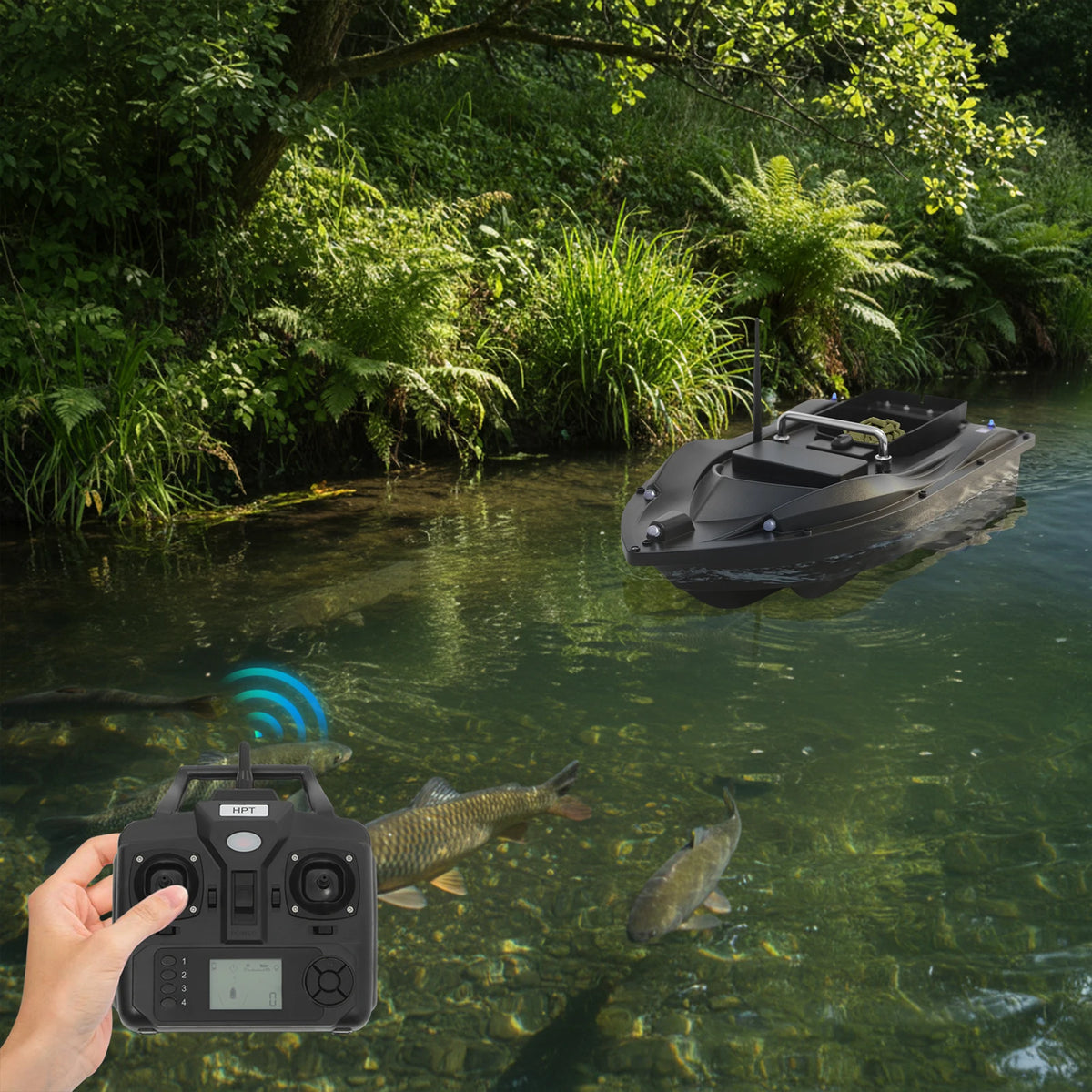 Fishing Bait Boat with GPS, 16 Positioning Points Fishing Bait Boat, Bait-Boat with Remote Control for Lakes