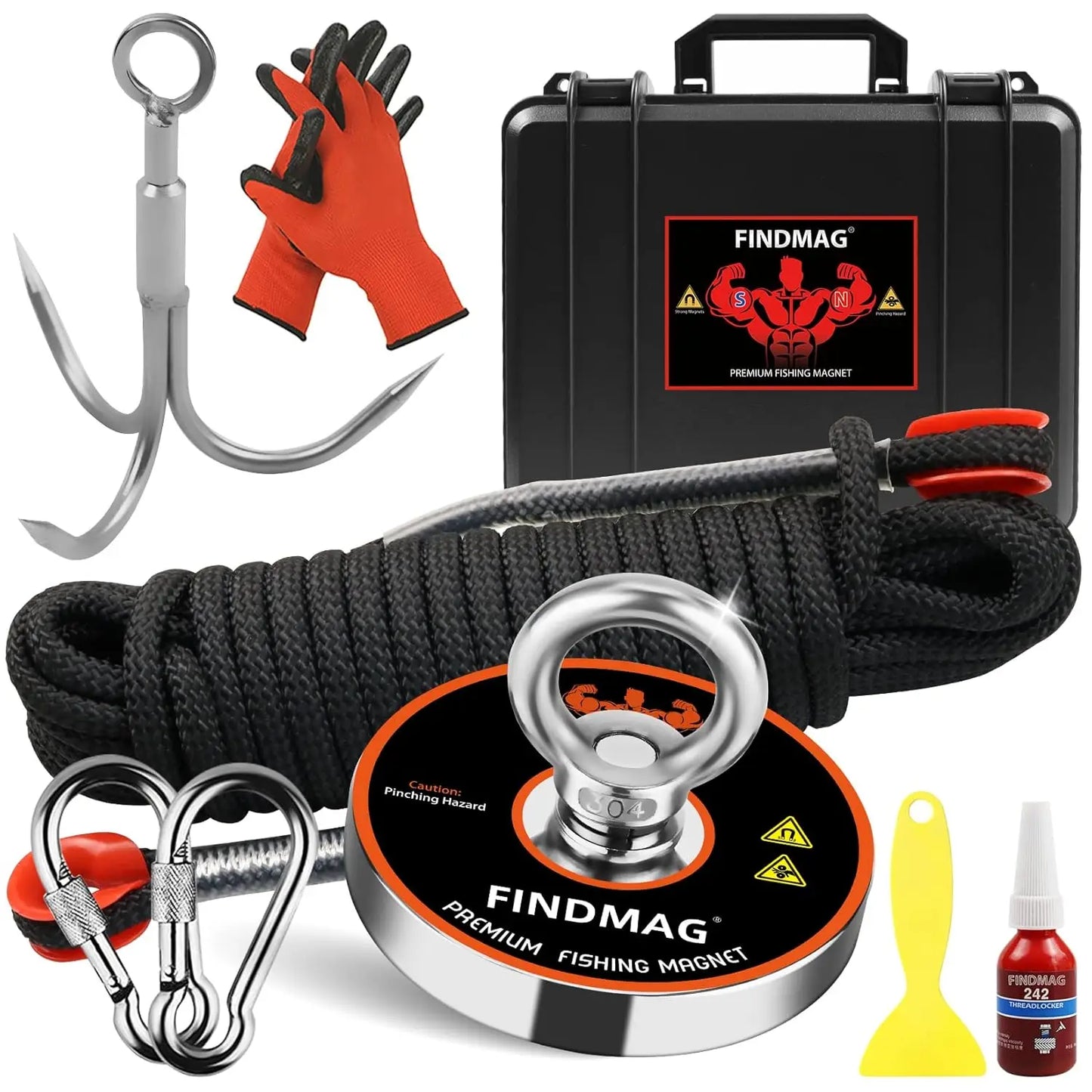 Super Strong 1000 LBS Fishing Magnet Kit with Waterproof Case, Rope & Accessories for Treasure Hunting