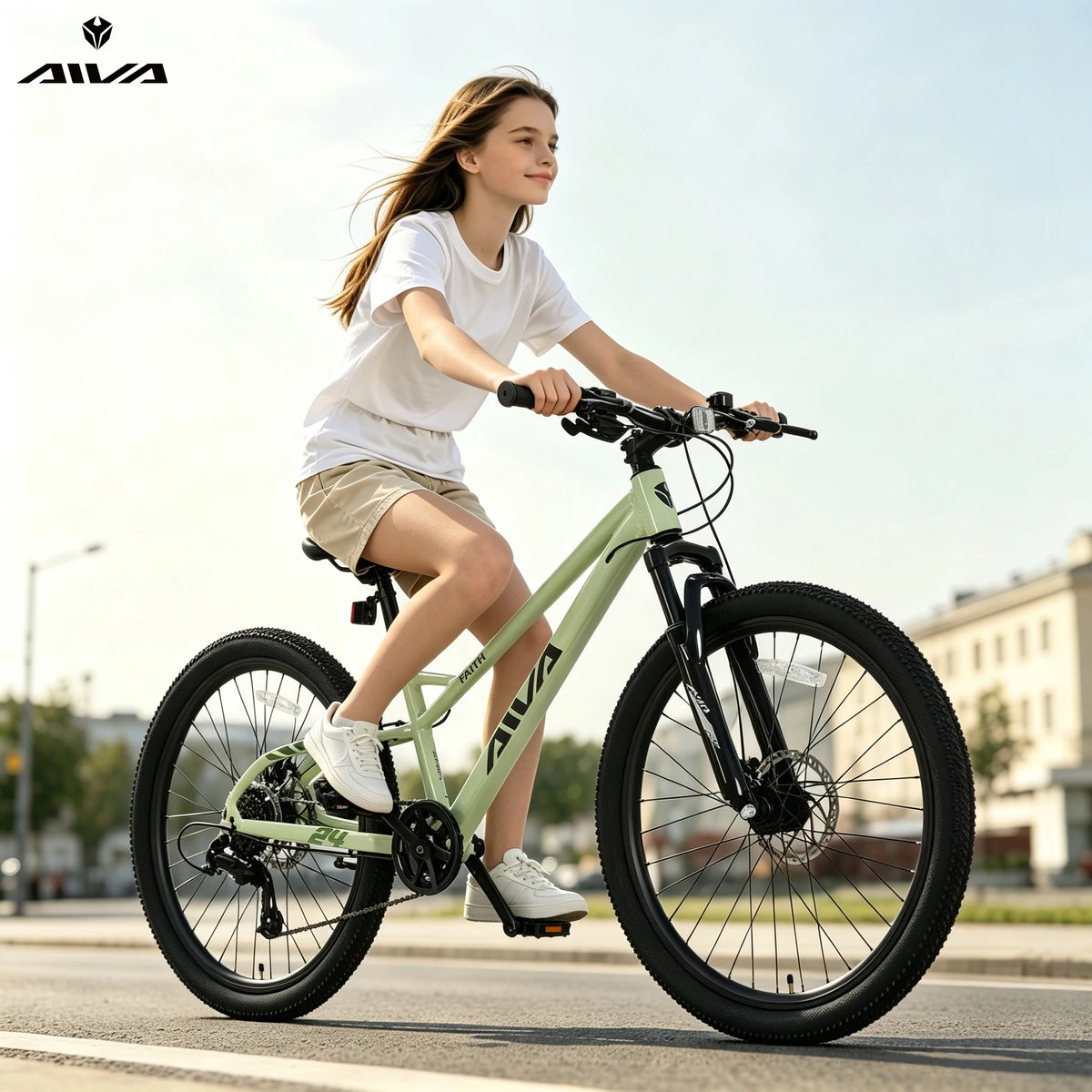 AIVA FAITH24 24 Inch Hardtail Mountain Bike, 7-Speed MTB, Bicycle for Teens & Adults, Lightweight Aluminum Frame, Suspension Fork, Front & Rear Disc Brakes