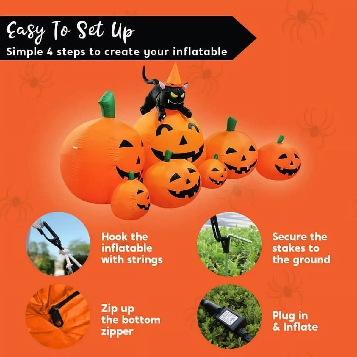 7 ft Long Halloween Inflatable Long Pumpkin with Witch's Cat Decorations Inflatables for Halloween Outdoor Yard Decorations Party Gift