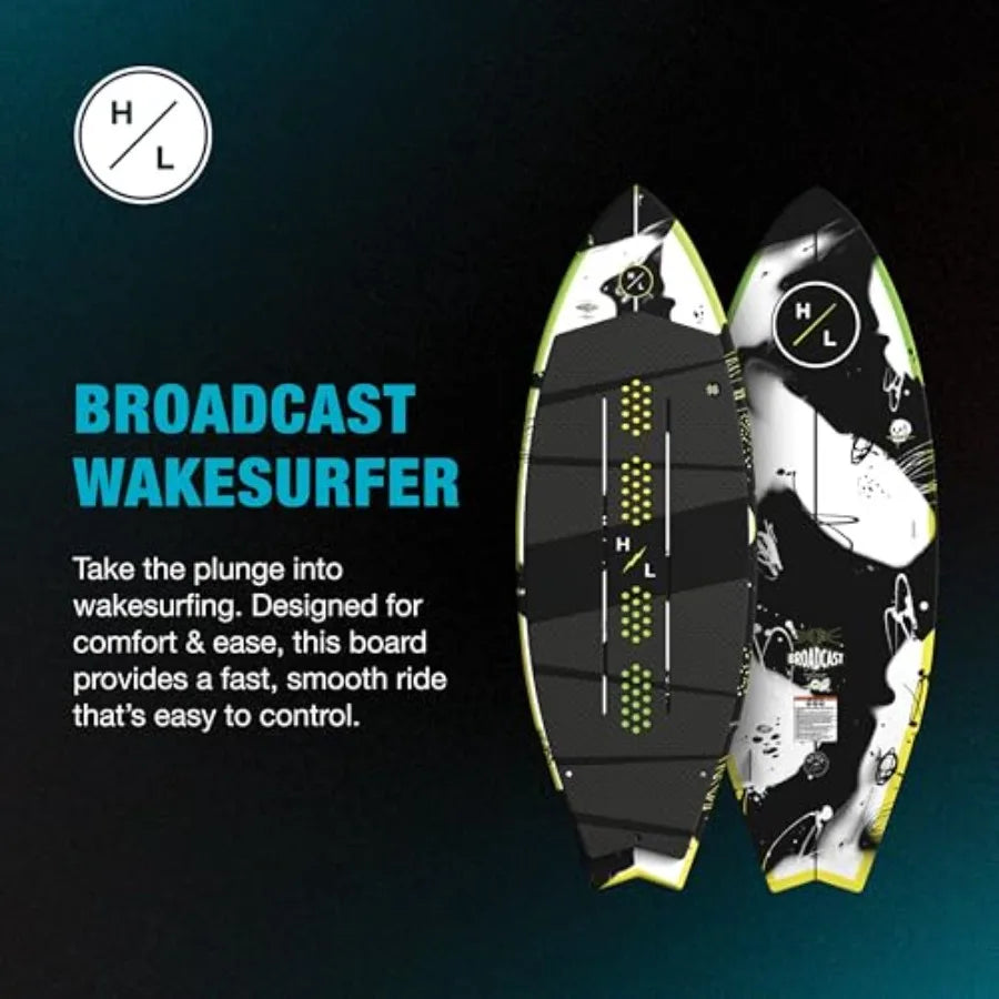Broadcast Wakesurf Board for wake surfing premium epoxy resin construction matte black finish lightweight and responsive design