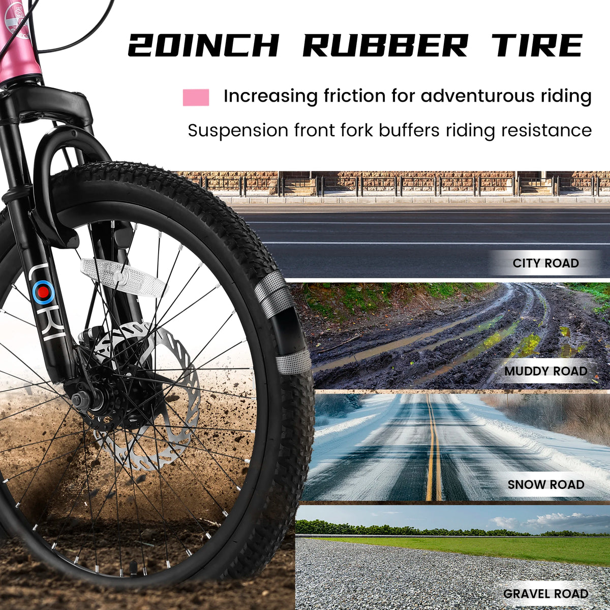20 Inch Kids' Mountain Bike Ages 5-10, 7-Speed Children's Day Gifts Bicycles for Boys Girls Present, Outdoor Cycling City Bikes