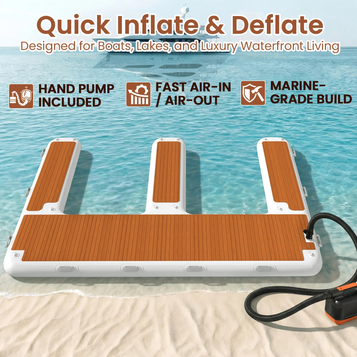 Inflatable Jet Ski Dock 13x10ft, E-Shaped Floating Platform, Thick PVC with Non-Slip EVA Deck for Boat, Ocean & Lake Use