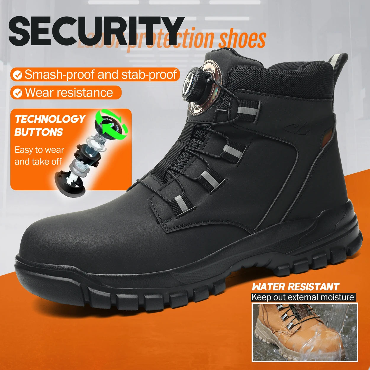 Waterproof Safety Boots Men Indestructible Steel Toe Work Boots Anti-smash Stab-resistant Safety Shoes Biker