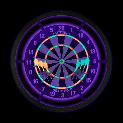 EastPoint Blacklight Dartboard - Official Size Bristle Dartboard with Glowing Segments and Dart Flights