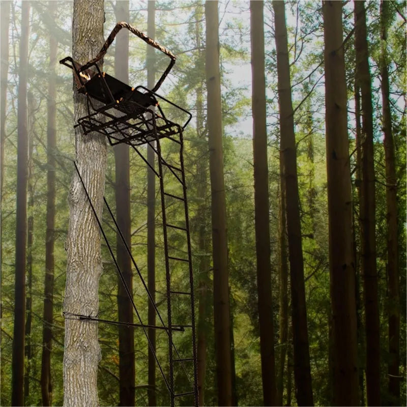 Muddy 2-Person Ladder Tree Stand for Deer Hunting, The Partner, 17' Tall, Black - Adjustable Climbing Treestand with Platform