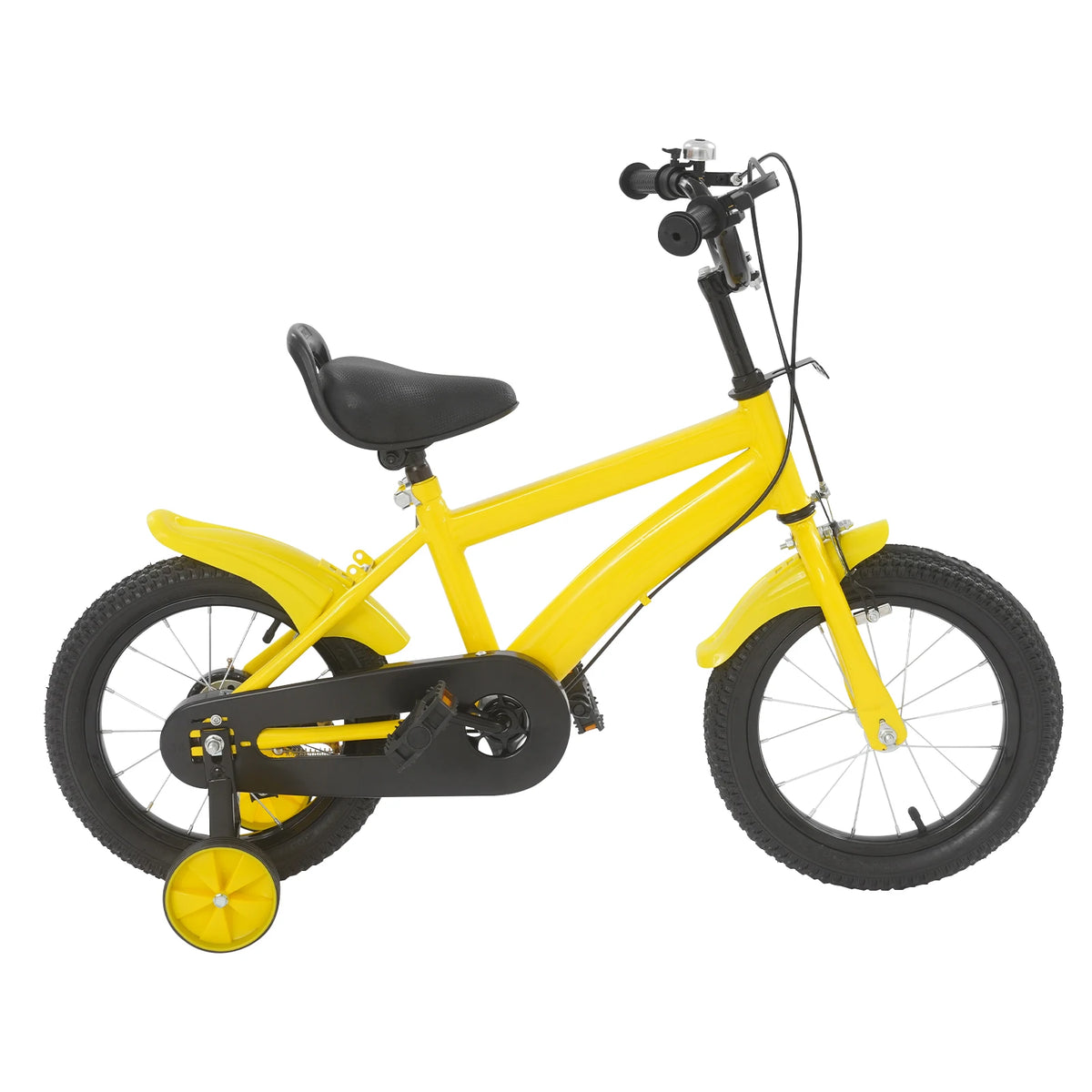 14 Inch Kids Bike – Training Wheels – Adjustable Seat & Handlebar – Chain Guard – Yellow Black – Children Bicycle for Boys Girls