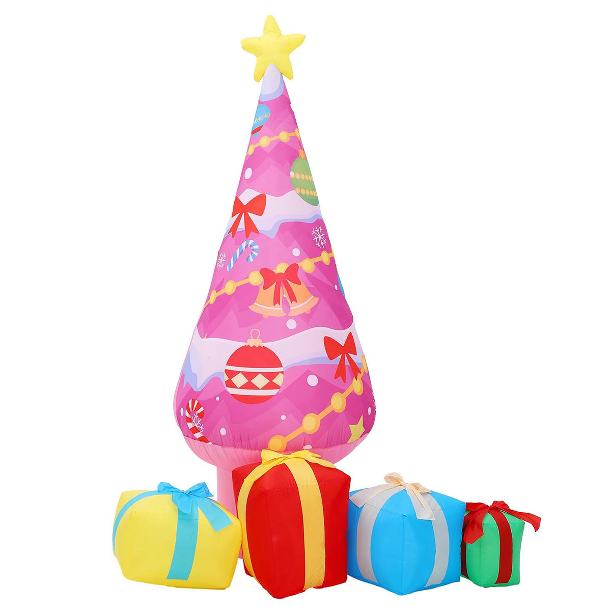 7.1ft Pink Christmas Tree Inflatable Outdoor Yard Decor With Led Lights And 4 Gift Boxes, Blow Up Holiday Decoration For Lawn Garden